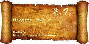 Mirgics Irén névjegykártya